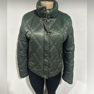 Guess Coat Size Small Women Olive Green Puffer Full Zip Quilted